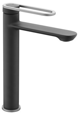 Mitigeur haut pour lavabo MAMBA noir- vidage clic-clac ABS coupelle métal