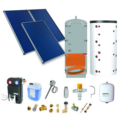 Pack F-SSC dble ballon-ECS 300L chauf. 300L-3pann.-fix. toit. plat+ access.