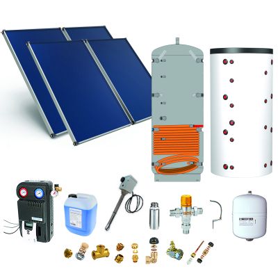 Pack F-SSC dble ballon-ECS 200L chauf. 300L-4pann.-fix. toit. plate+ access.