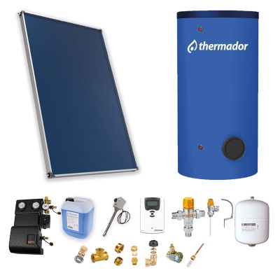Pack A-CESI avec appoint élec. 200L bleu -1 panneau-fix. toit. inclinée+ access.