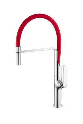 Mitigeur avec bec flexible pour évier. TUBIG chromé/rouge
