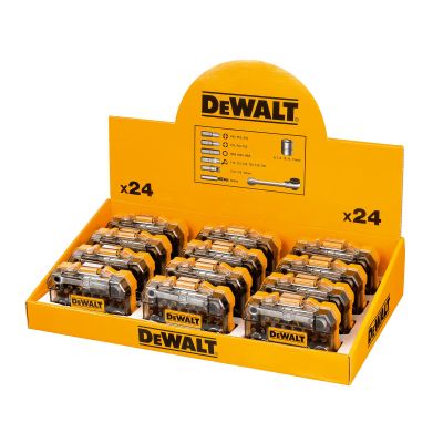Coffret de 24 pièces : 6 douilles 6,7,8,10,11,13 15mm. 15 embouts 25mm : Pz1, Pz2,Pz3,Ph1,Ph2,Ph3, T10,T15,T20,T25,T30,T40,Hex4,Hex5,Hex6. 1 cliquet,1