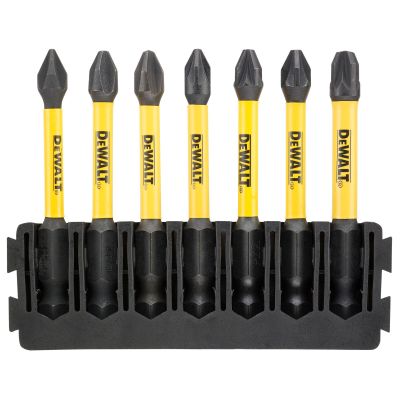 Barrette de 7 embouts de vissage Philipps/Pozidriv flextorq 57mm : Ph1, Ph2 (x2), Pz1, Pz2 (x2), Pz3