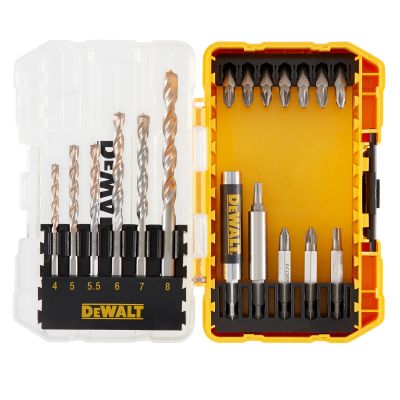 Petit coffret TOUGHCASE 19 pièces : Embouts 25mm: Ph2 x3, Pz2 x4, T25 x1Embouts 50mm: Ph2 x1, Pz2 x1, T25 x1Forets béton: 4mm x1, 5mm x1, 5.5mm x1, 6