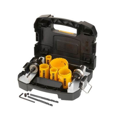 Coffret de 7 scies cloche diam: 22, 29, 35, 44, 51, 64, 68mm + petit et large mandrin quick change et 2 mèches pilotes