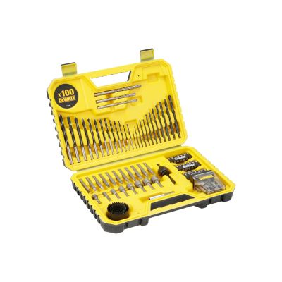 Coffret 100 pièces Perçage et Vissage: Forets Métal: 3 x 2, 3.5, 4, 4.5, 5 x 2, 5.5, 6, 6.5, 7, 7.5, 8mm. Forets Béton: 6, 7, 8mm. Forets Bois : 1.5,