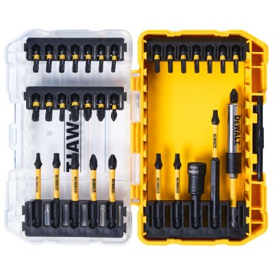 Petit coffret TOUGHCASE 32 pièces : Embouts 25mm: Ph2 x1, Pz1 x1, Pz2 x2, Pz3 x1, T15 x2, T20 x8, T25 x5, T30 x2 Embouts flextorq 57mm: Ph2 x1, Pz2 x1