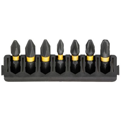 Barrette de 7 embouts de vissage Philipps/Pozidriv impact torsion 25mm : Ph1, Ph2 (x2), Pz1, Pz2 (x2), Pz3