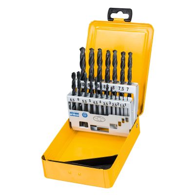 Coffret de 19 forets métal HSS-R diam: 1, 1,5, 2, 2,5, 3, 3,2, 3,5, 4, 4,5, 5, 5,5, 6, 6,5, 7, 7,5, 8, 8,5, 9, 9,5, 10mm