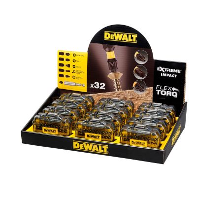 Présentoir de 12 coffrets de 32 pièces avec embouts de vissage Impact Torsion 25mm : Ph1, Ph2, Ph3, Pz1, Pz2 x 3, Pz3, Pl6, T20, T25, T30 + 1 porte-e